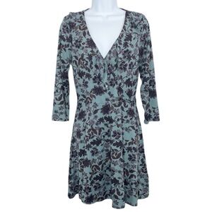 Fortune + Ivy X Stitch Fix Salma Faux Wrap Brushed Knit Dress Blue Floral NWT